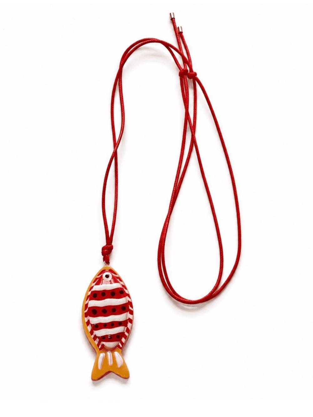 Red Fish Pendant Necklace with Red Cord-gingerbread looking fish with peppermint